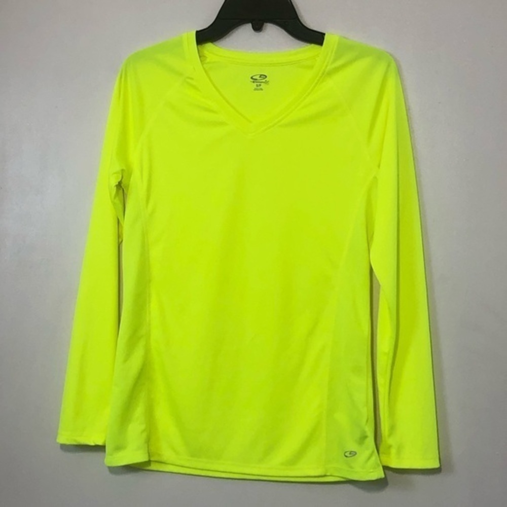 Champion Neon Yellow Long Sleeve Activewear Tee/Shirt Size Small